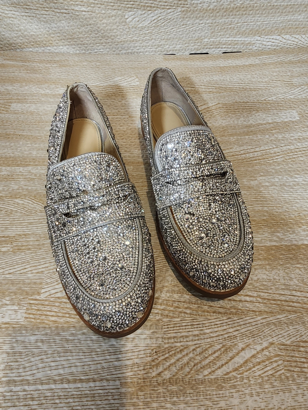 Blue by Betsey Johnson Aron Silver Rhinestone Loafers Size 7